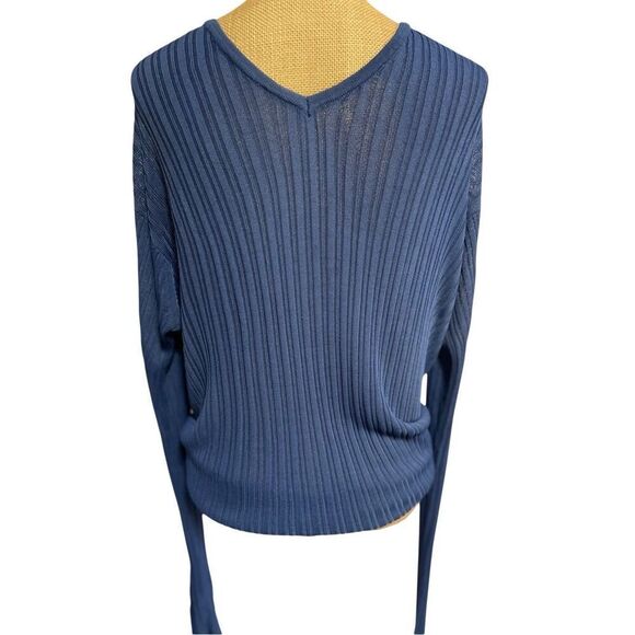Vintage Armani Exchange Superb Ribbed Sweater Size Size L Navy V Neck Long Sheer - Picture 3 of 9